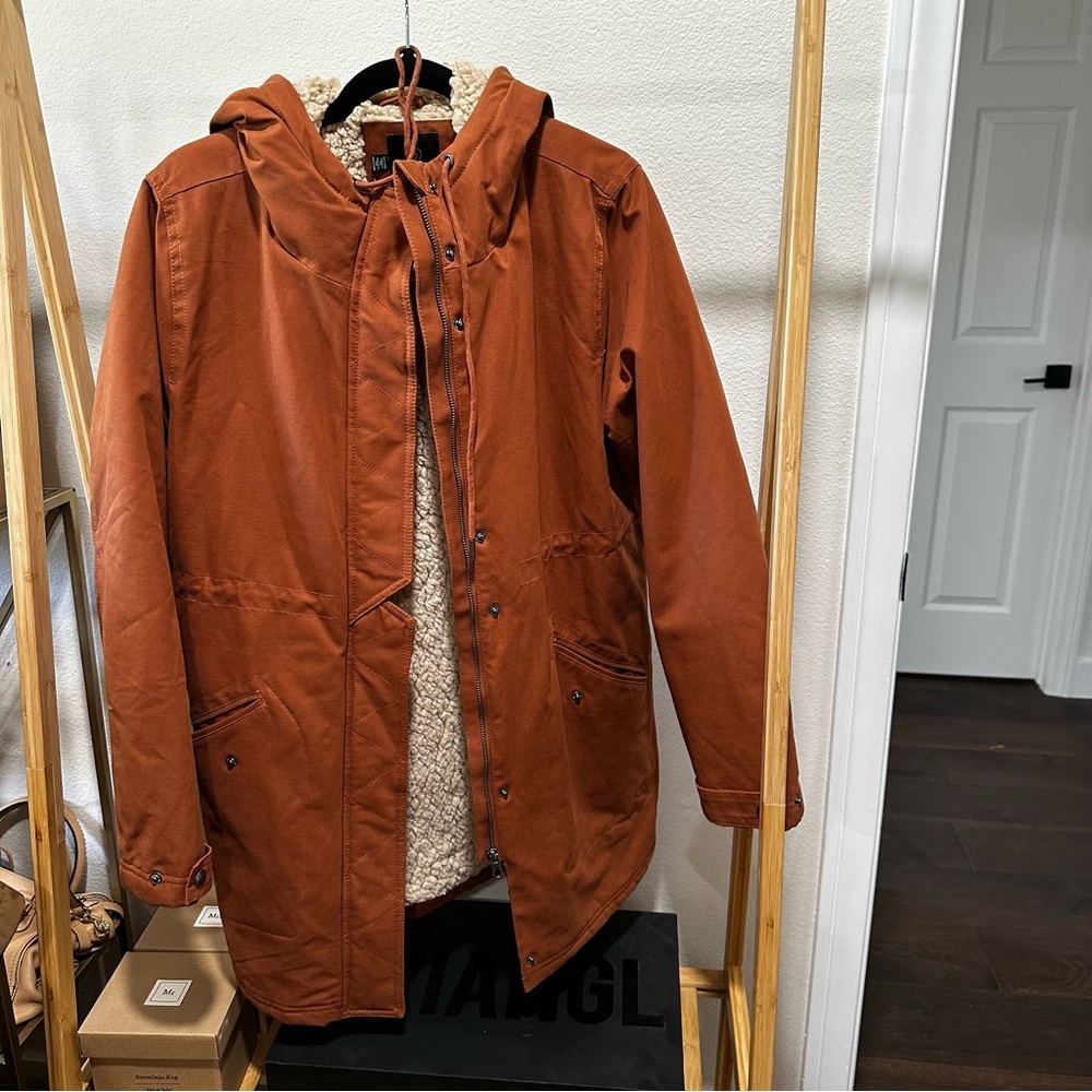 VOLCOM Less is More Sherpa Lined Hooded Weatherproof Jacket rust Orange